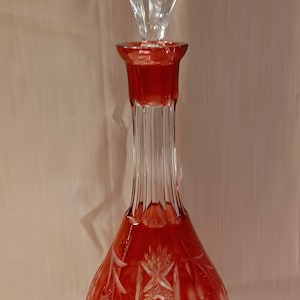 Bohemian Crystal Decanter - 14&quot; Cut To Clear Cranberry Decanter - Crystal Decanter - Nachtmann Traube - Cranberry Crystal Decanter