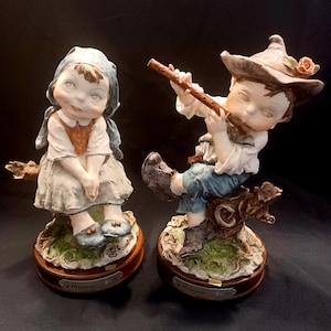 Giuseppe Armani - Giuseppe Armani Boy Playing Flute - Giuseppe Armani Girl On Branch - Giuseppe Armani Boy And Girl Figurines