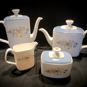Royal Doulton Tea Set - Royal Doulton &quot;Pastorale&quot; Tea Set - Royal Doulton Teapot, Coffee Pot, Creamer & Sugar - Royal Doulton Pastorale