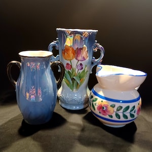 3 CZECHOSLOVAKIA Pieces - Vintage 1930&#39;s -  Two Vases & One Pitcher