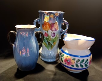 3 CZECHOSLOVAKIA Pieces - Vintage 1930&#39;s -  Two Vases & One Pitcher