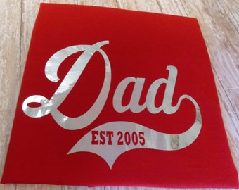Baseball theme Dad Tee, Father's Day gift, Pregnancy announcement, Retro font, Foil heat transfer vinyl shirt for Dad. With year established