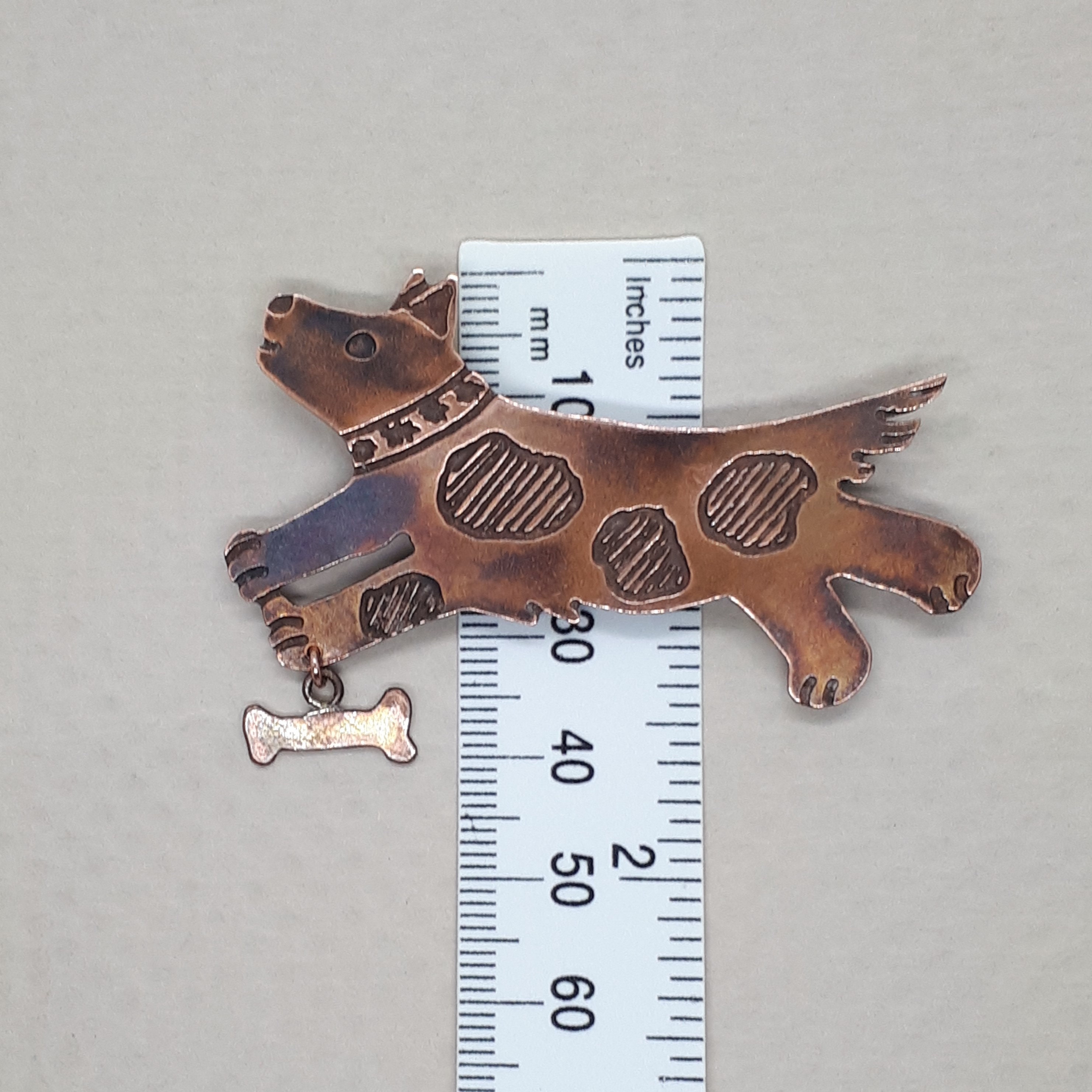Etched and Oxidised Copper Dog Brooch Etsy UK