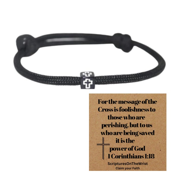 Cross Paracord Bracelet and 1 Corinthians 1:18 scripture note card