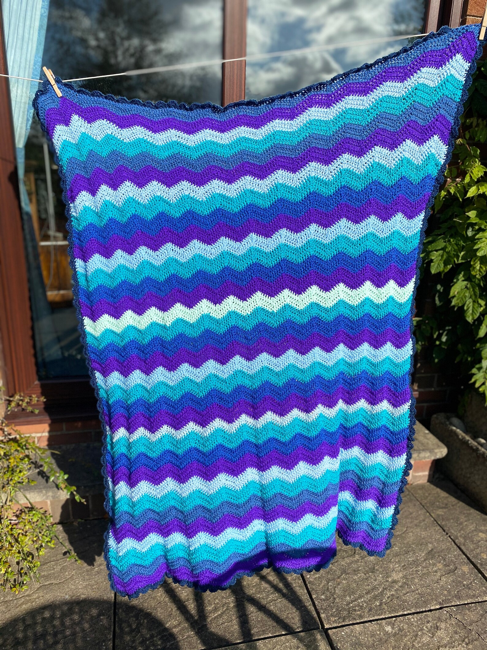 Hand crochet blanket. Crochet throw. Knee blanket. Blue Etsy