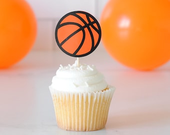 Adornos para cupcakes de baloncesto - Juego de 12 palillos para cupcakes para fiestas de cumpleaños con temática deportiva