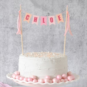 Girls Birthday Cake Topper Pink and Peach Personalized Cake Topper for Girls Pastel Name Birthday Cake Topper image 1