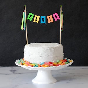 Glow Party Birthday Cake Topper - Neon Name Cake Topper - Glow Birthday Cake Topper - Personalized Neon Colors Cake Topper