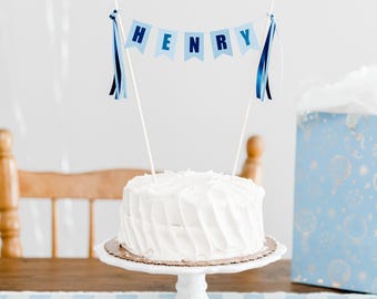 Personalized Blue Birthday Cake Topper: Boys Name Cake Banner