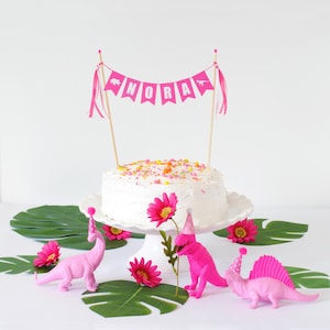 Girl's Dinosaur Birthday Party Cake Topper - Personalized Cake Topper for Pink Dinosaur Party - Girly Dinosaur Party Supplies