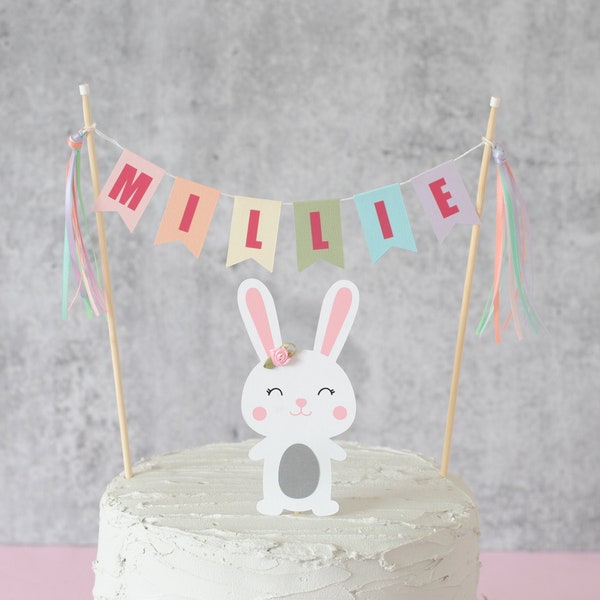 Bunny Cake Topper for Kids Birthday - Bunny Birthday Cake Topper - Somebunny is One Party Theme - Personalized Bunny Cake Topper