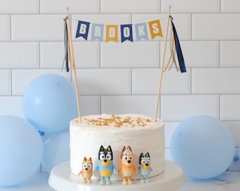 Kids Name Cake Topper Blue Dog Cartoon Colors