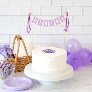 Purple Birthday Cake Topper - Purple Party Decor - Purple Name Banner - Personalized Cake Bunting for Girls - Custom Name Cake Topper