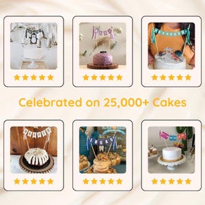Avalon Sunshine customer photos with personalized cake toppers on cakes - celebrated on 25,000+ cakes