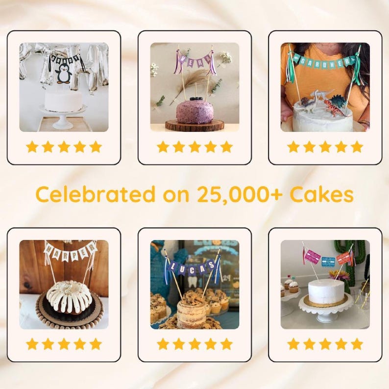 Avalon Sunshine customer photos with personalized cake toppers on cakes - celebrated on 25,000+ cakes