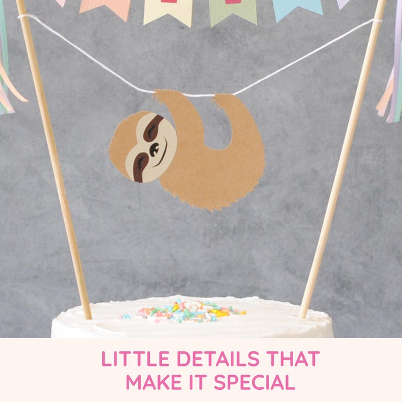 Adorno para tarta de perezoso arcoíris / Adorno para tarta de cumpleaños de niña / Pancarta para tarta con nombre personalizado en tonos pastel / imagen 3