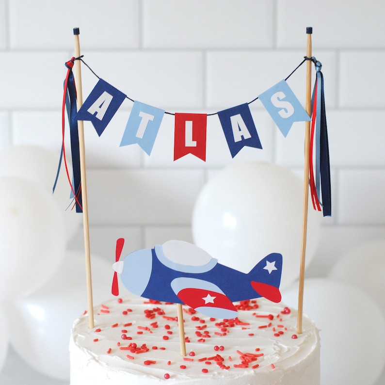 Personalized Airplane Birthday Cake Topper: Time Flies Party Decor image 2