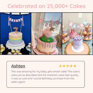 Avalon Sunshine customer photos with personalized cake toppers on cakes - celebrated on 25,000+ cakes