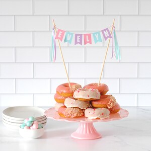 Pastel Birthday Cake Topper | Personalized Name Cake Banner | Pink Purple Aqua Decor | For Girls Birthday Party afbeelding 5