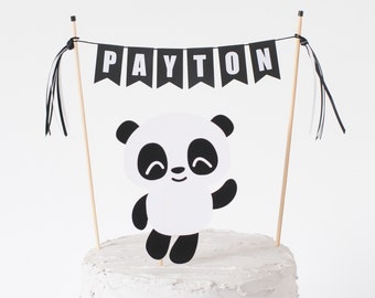 Personalized Panda Cake Topper | Kids Birthday Cake Topper | Cute Panda Black & White Party Decor For Children