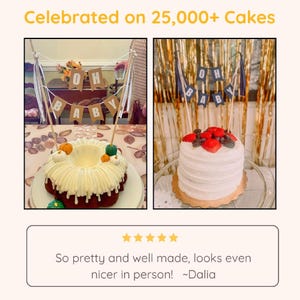 Avalon Sunshine customer photos with personalized cake toppers on cakes - celebrated on 25,000+ cakes