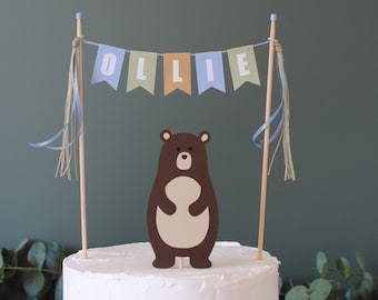 Brown Bear Cake Topper - Bear Birthday Cake Topper - Bear Theme Birthday Cake - Teddy Bear Birthday Party Theme