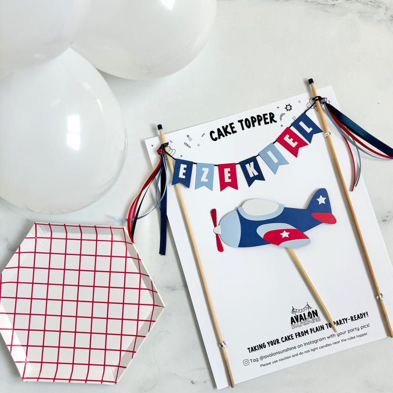 Personalized Airplane Birthday Cake Topper: Time Flies Party Decor image 5