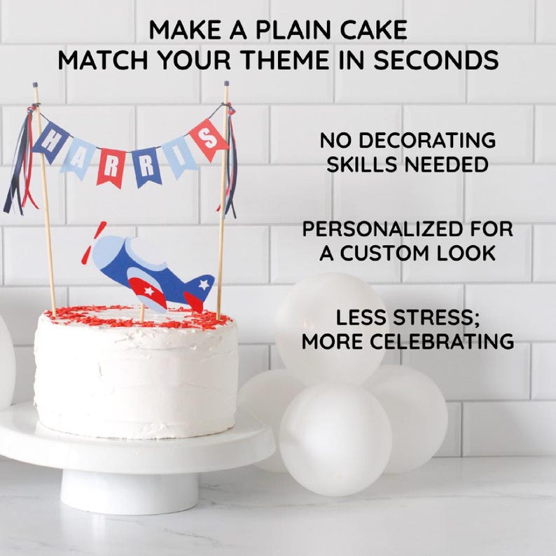 Personalized Airplane Birthday Cake Topper: Time Flies Party Decor image 6
