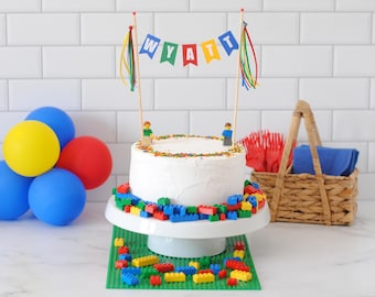 Building Block Theme Birthday Cake Topper | Colorful Brick Theme Birthday Decoration | Building Brick Party Supplies