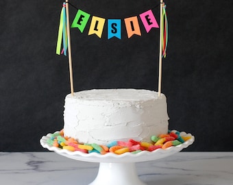 Neon Birthday Cake Topper | Personalized Glow Party Decor | 80s Theme Party Cake Banner