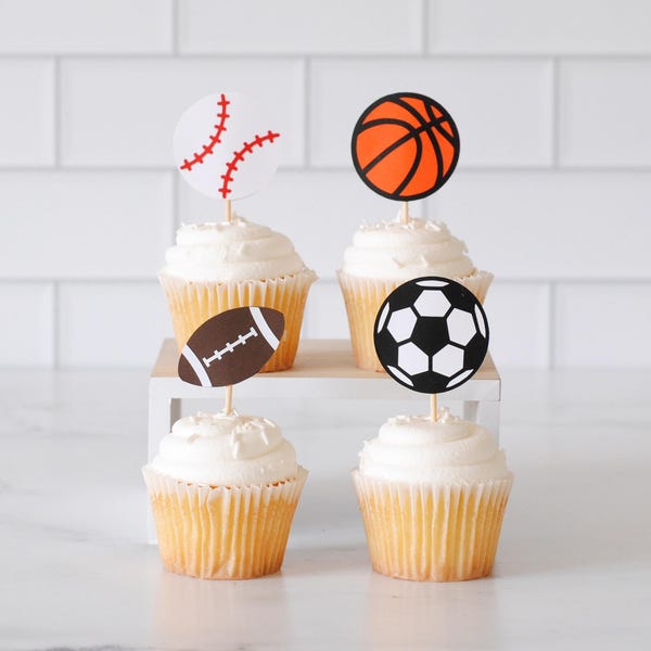 Sports Cupcake Toppers - Set of 12 Cupcake Picks for Sport Themed Birthday Party