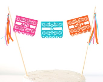 Fiesta Birthday Party Cake Topper - Mexican Theme Party - Papel Picado Cake Topper - Taco Bout A Party - Mexican Party Decor - Fiesta Party