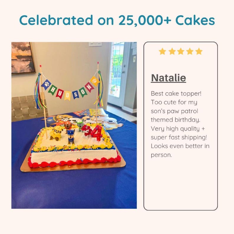 Avalon Sunshine customer photos with personalized cake toppers on cakes - celebrated on 25,000+ cakes