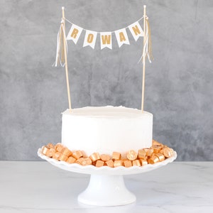 White & Gold Birthday Cake Banner - Name Birthday Cake Topper - Gold Personalized Cake Decoration - Cake Topper Birthday