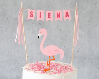 Flamingo Birthday Cake Topper - Personalized Flamingo Cake Topper - Flamingo Cake Topper with Name Banner - Flamingo Party Cake Topper