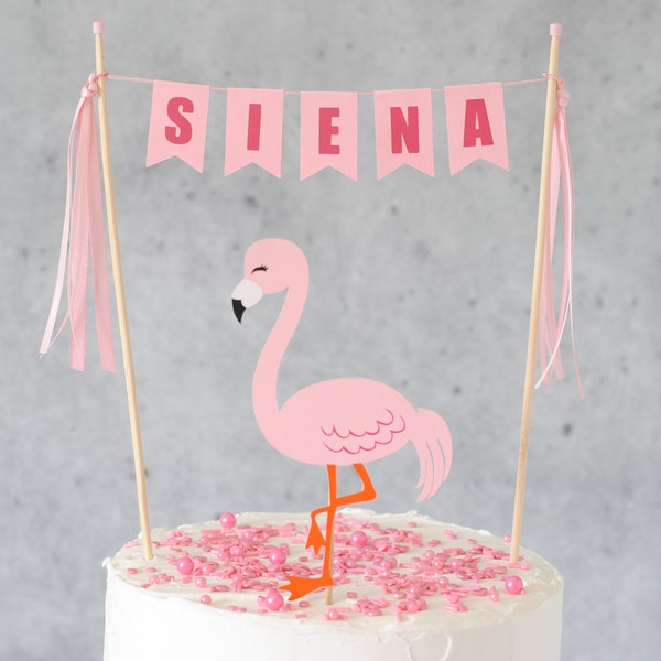 Flamingo Birthday Cake Topper - Personalized Flamingo Cake Topper - Flamingo Cake Topper with Name Banner - Flamingo Party Cake Topper