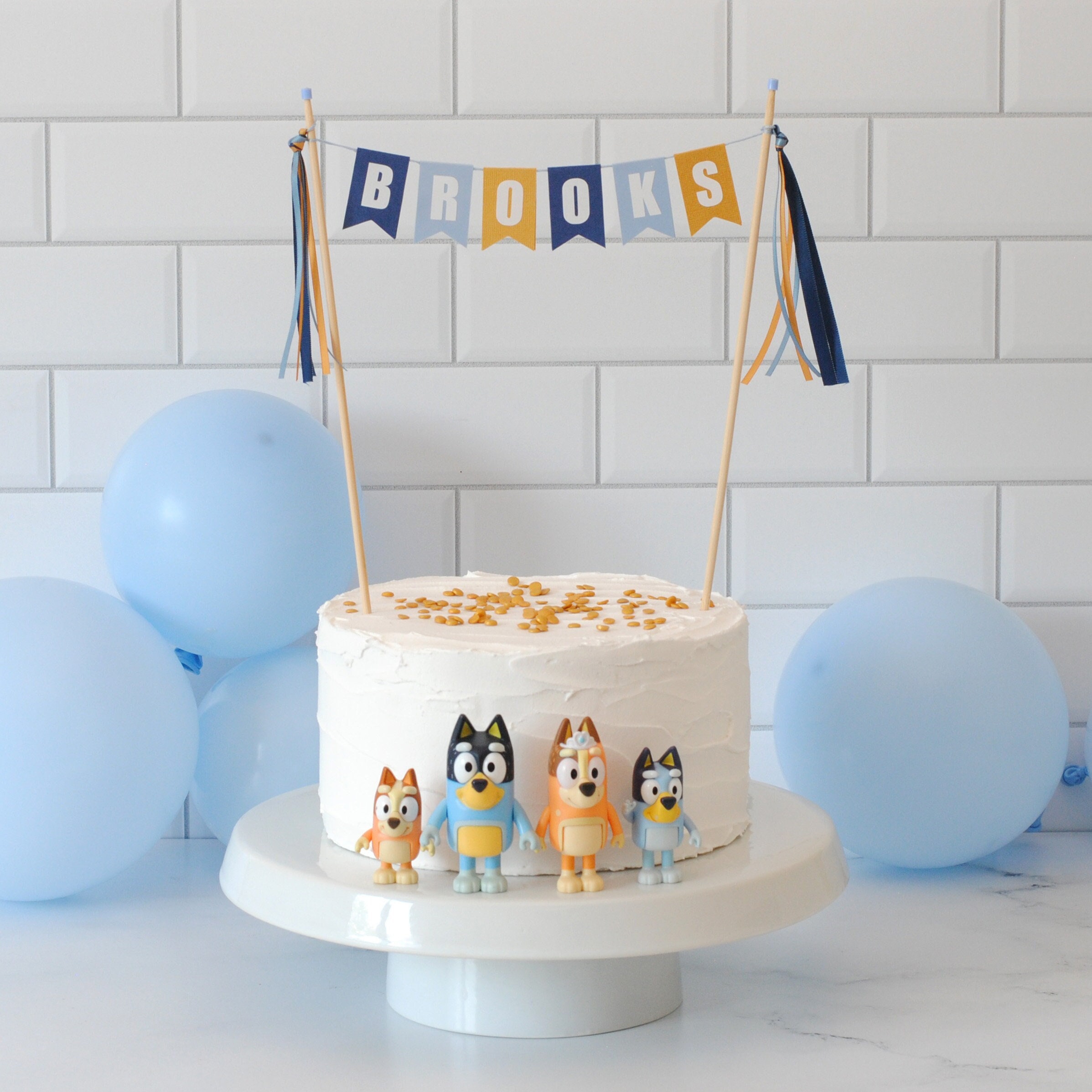 Blue Dog Cartoon Colors - Personalized Birthday Cake Topper for Kids