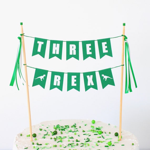Three Rex Cake Topper | Dinosaur 3rd Birthday Cake Topper | Dino Party Decor For Kids