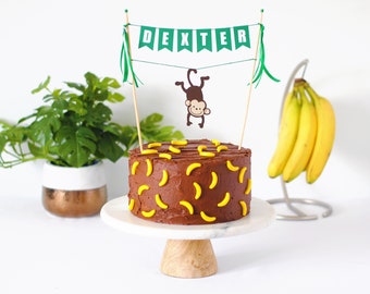 Monkey Cake Topper - Personalized Monkey Birthday Cake Banner - Jungle Safari Birthday Cake Topper