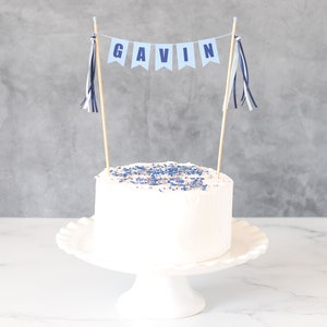 Boys Name Cake Topper - Light Blue & Dark Blue Personalized Cake Topper - Birthday Cake Banner for Boys - Blue Custom Cake Topper