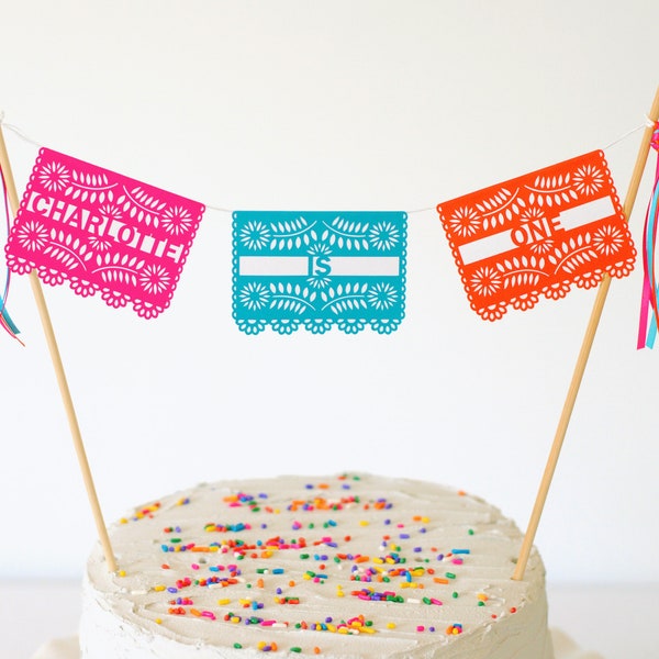 First Fiesta Cake Topper | Papel Picado Cake Banner | Mexican Fiesta 1st Birthday Decor