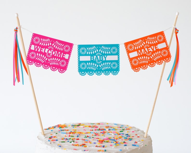 Fiesta Baby Shower Cake Topper Mexican Baby Shower Baby Shower Fiesta Mexican Fiesta Decorations Baby Shower Papel Picado image 1