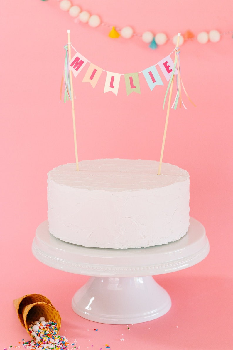 Pastel Rainbow Personalized Birthday Cake Topper