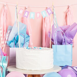 Pastel Birthday Cake Topper | Personalized Name Cake Banner | Pink Purple Aqua Decor | For Girls Birthday Party afbeelding 4