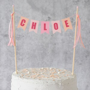 Girls Birthday Cake Topper Pink and Peach Personalized Cake Topper for Girls Pastel Name Birthday Cake Topper image 3