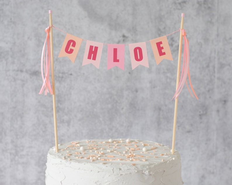 Girls Birthday Cake Topper Pink and Peach Personalized Cake Topper for Girls Pastel Name Birthday Cake Topper image 3