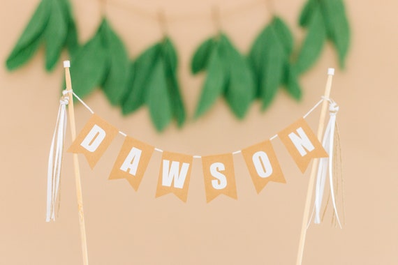 Neutral Birthday Cake Banner | Personalized Birthday Cake Topper | Rustic Minimal Party Decor For Boys or Girls