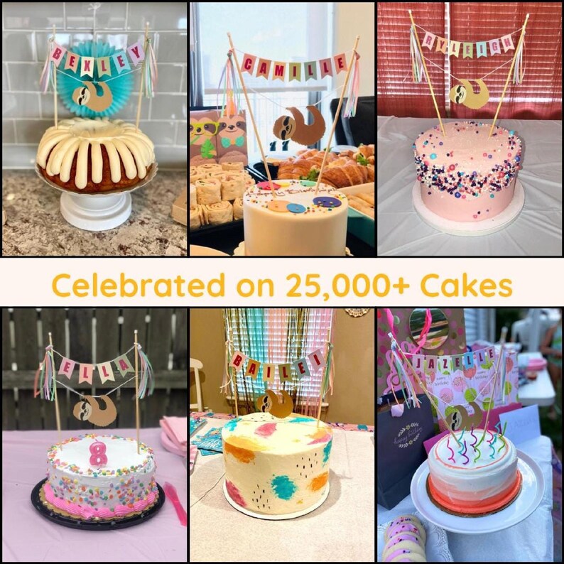 Avalon Sunshine customer photos with personalized cake toppers on cakes - celebrated on 25,000+ cakes