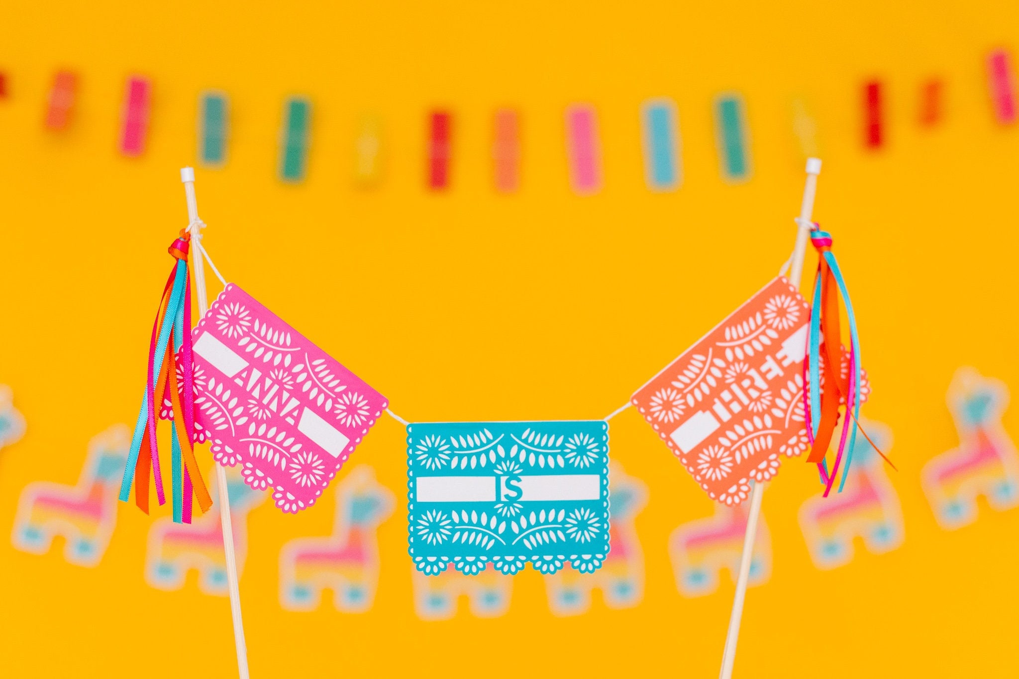 Fiesta Birthday Party Cake Topper - Mexican Theme Party - Papel Picad…