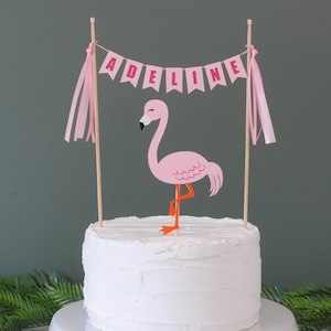 Personalized Flamingo Birthday Cake Topper with Name Banner